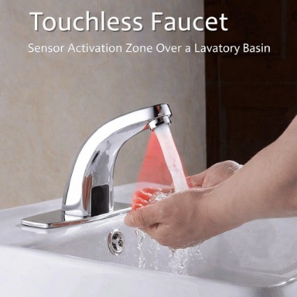 Touchless faucet sensor activation zone over a lavatory basin
