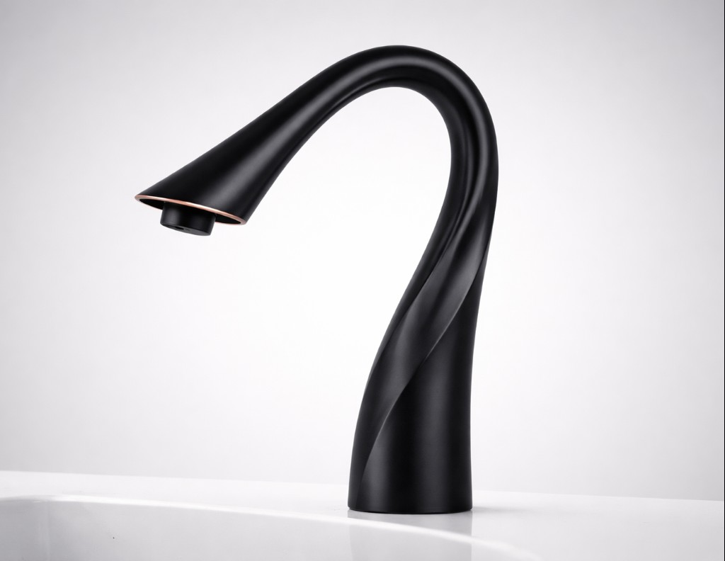 Sculptural matte black faucet design