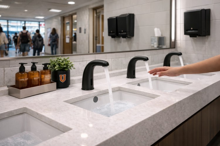 Automatic water taps in university restrooms