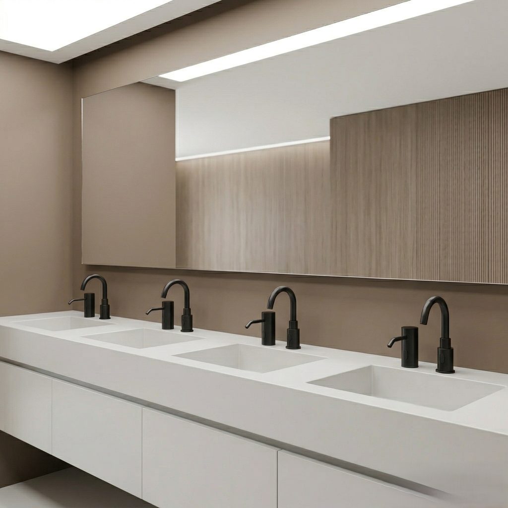 Dark-finish commercial restroom fixtures
